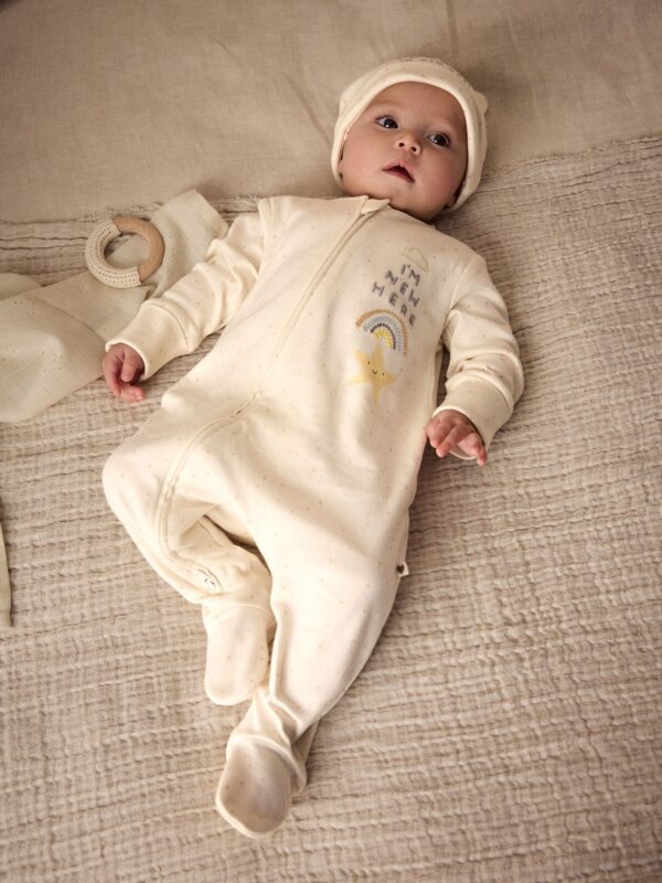 White I'm New Here Baby 100% Cotton Sleepsuit (0-6mths) - Image 2