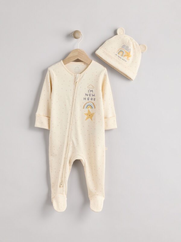 White I'm New Here Baby 100% Cotton Sleepsuit (0-6mths) - Image 3