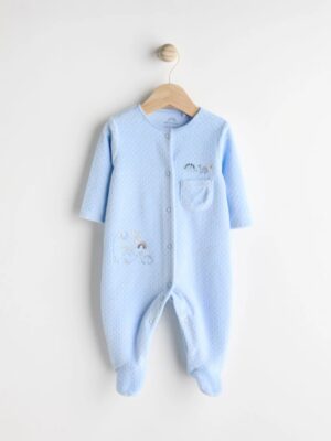 Pale Blue Teddy Bear Textured Baby Sleepsuit