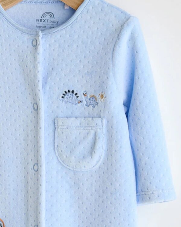 Pale Blue Teddy Bear Textured Baby Sleepsuit (0mths-3yrs) - Image 3