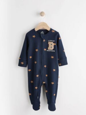 Blue Little Brother Baby Family sleepsuit