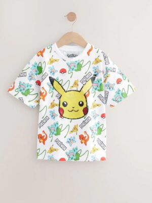 White All Over Print Pokémon Sequin Short Sleeve T-Shirt