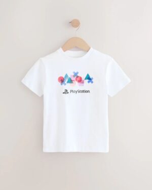 White 100% Cotton Playstation Short Sleeve T-Shirt