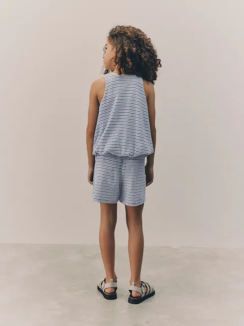 Blue Puffball Crochet 100% Cotton Top and Shorts Set