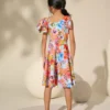 Blue Floral Print Shoulder Detail Summer Dress