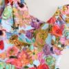 Blue Floral Print Shoulder Detail Summer Dress