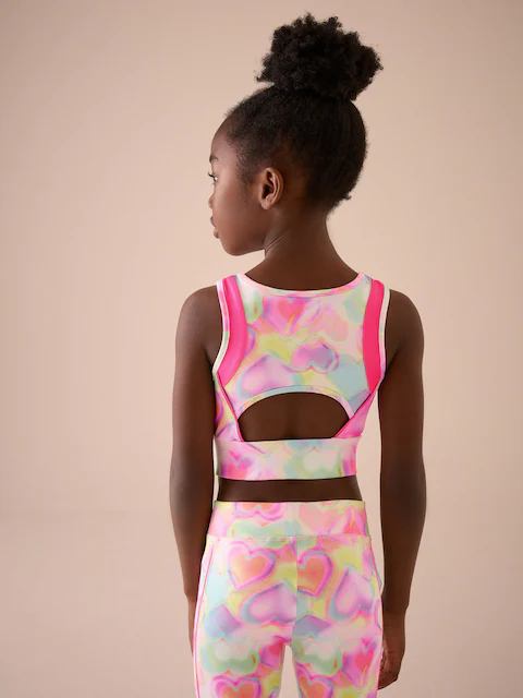 Multi Pink Heart Sports Crop Top