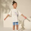 Blue/Ecru Floral Unicorn Oversized T-Shirt And Cycle Shorts Top & Shorts Set