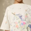 Blue/Ecru Floral Unicorn Oversized T-Shirt And Cycle Shorts Top & Shorts Set