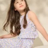 Lilac Purple Floral Top and Wide Leg Trousers Set