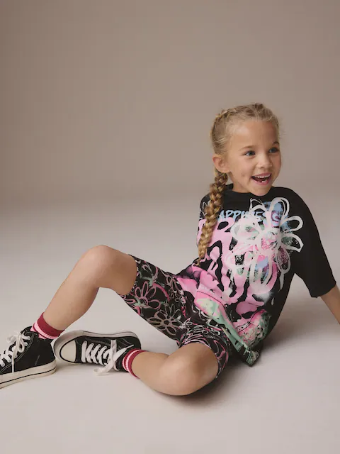 Multi Graffiti T-Shirt And Cycling Shorts Set
