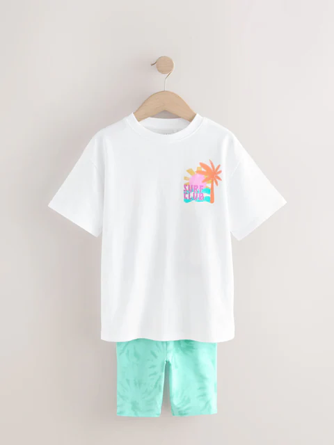 Blue Oversized T-Shirt And Cycle Shorts Top & Shorts Set