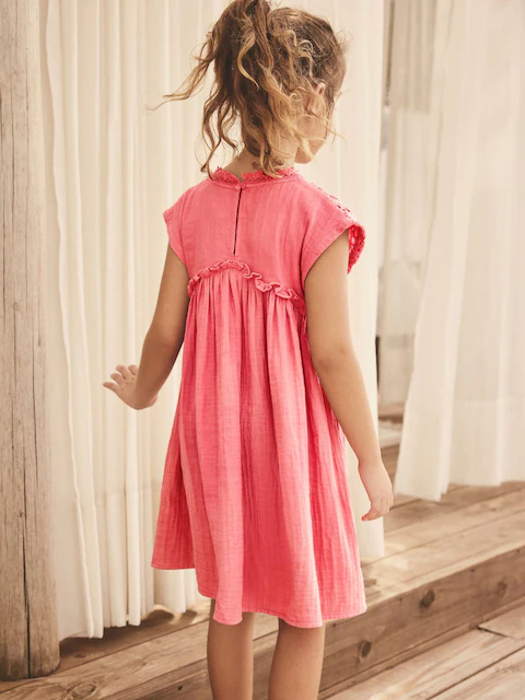 Pink Crochet Trim Summer Dress