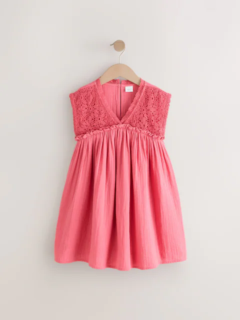 Pink Crochet Trim Summer Dress