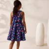 Navy Fruit Print Cut Out Detail Scuba Occasion Dress