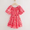 Red Printed 100% Cotton Cut-Out Dress