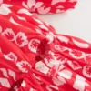 Red Printed 100% Cotton Cut-Out Dress