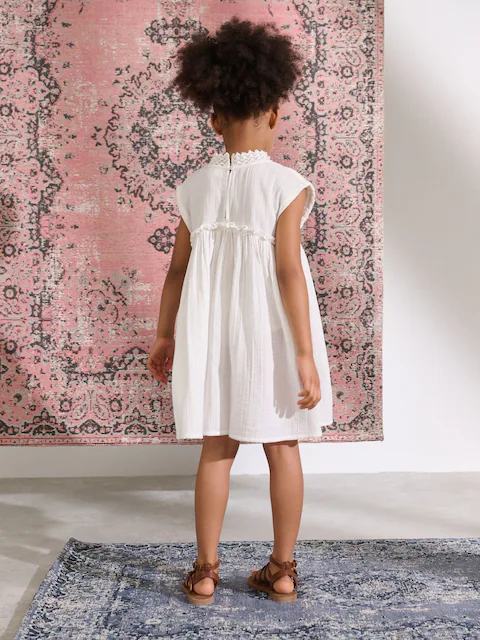 White Crochet Trim Summer Dress