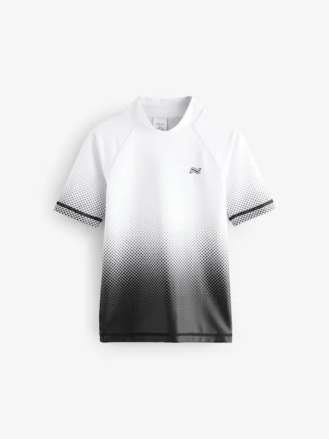 Black and White Ombre Short Sleeve Rash Vest