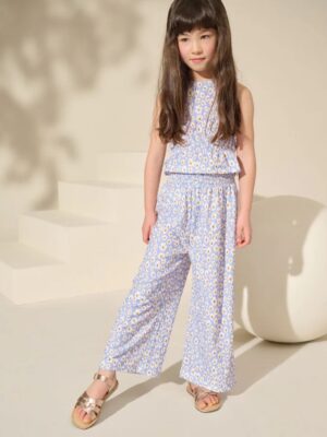 Lilac Purple Floral Top and Wide Leg Trousers Set