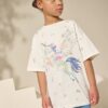 Blue/Ecru Floral Unicorn Oversized T-Shirt And Cycle Shorts Top & Shorts Set