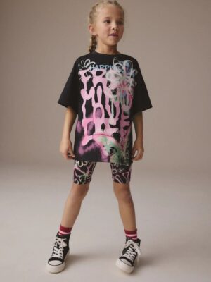 Multi Graffiti T-Shirt And Cycling Shorts Set