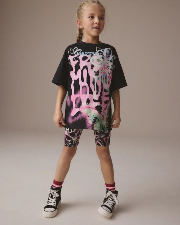 Multi Graffiti T-Shirt And Cycling Shorts Set