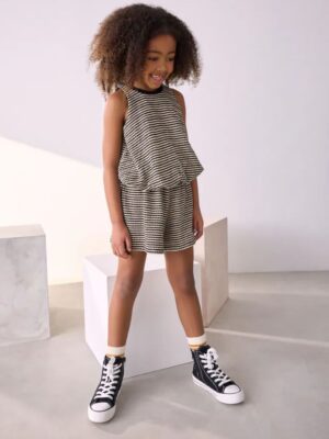 Black & White Puffball Crochet 100% Cotton Top and Shorts Set