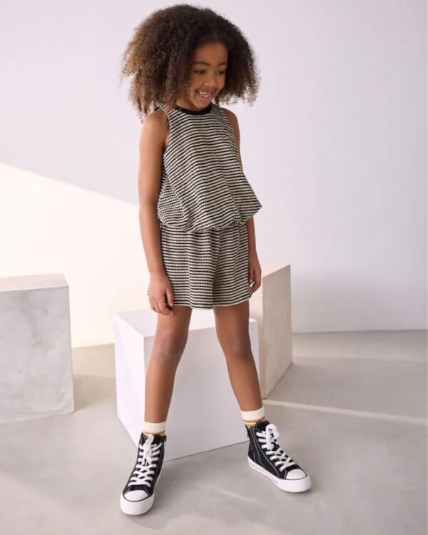 Black & White Puffball Crochet 100% Cotton Top and Shorts Set