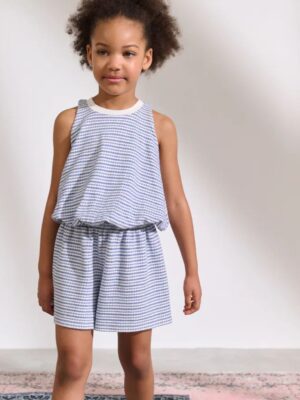 Blue Puffball Crochet 100% Cotton Top and Shorts Set