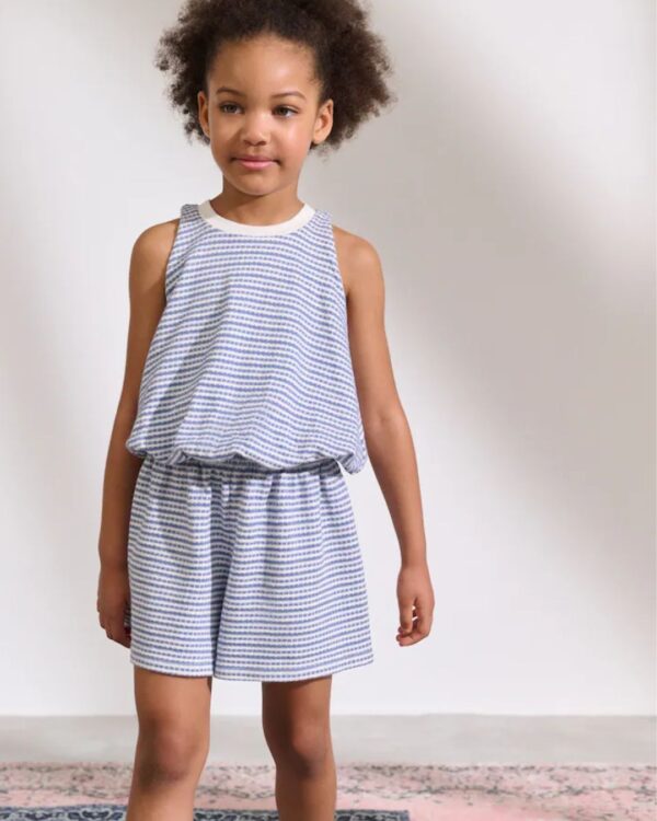 Blue Puffball Crochet 100% Cotton Top and Shorts Set