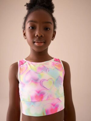 Multi Pink Heart Sports Crop Top