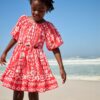 Red Printed 100% Cotton Cut-Out Dress