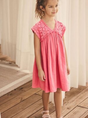 Pink Crochet Trim Summer Dress