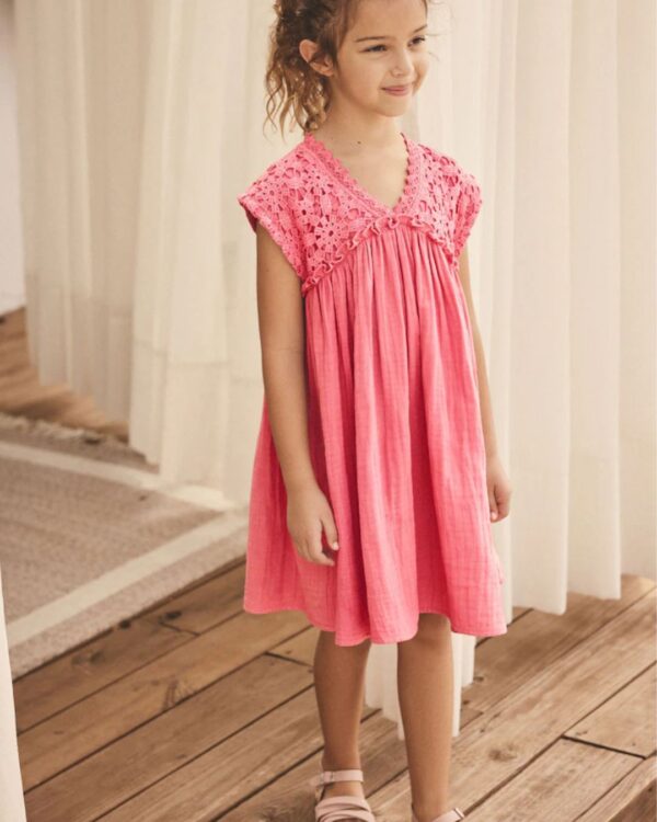 Pink Crochet Trim Summer Dress