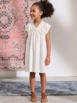 White Crochet Trim Summer Dress