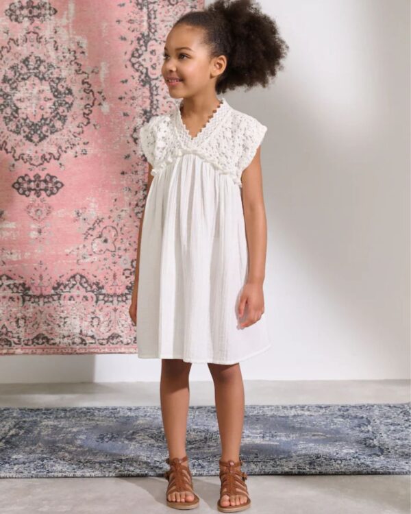 White Crochet Trim Summer Dress
