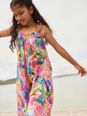 Multi Floral Print 100% Cotton Wide Leg Jumpsuit
