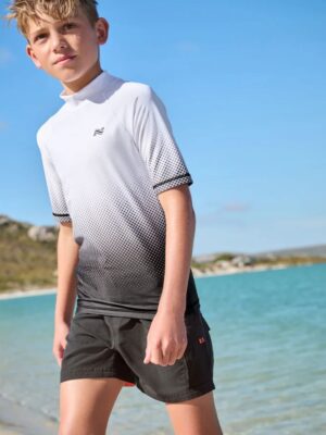 Black and White Ombre Short Sleeve Rash Vest