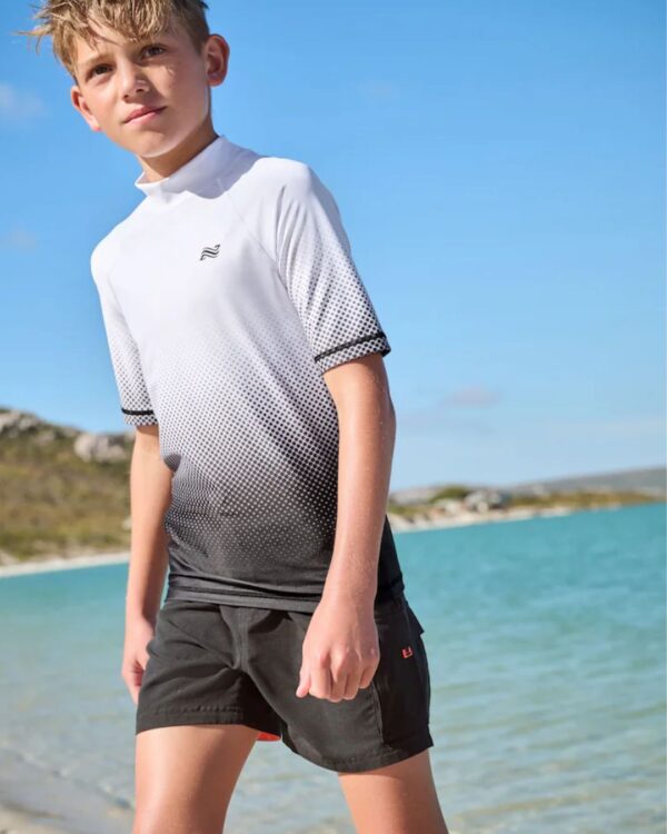 Black and White Ombre Short Sleeve Rash Vest