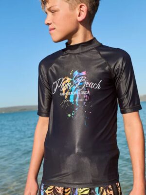 Black Print Short Sleeve Rash Vest