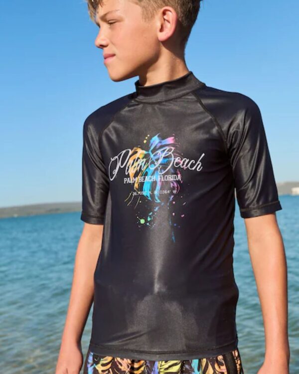Black Print Short Sleeve Rash Vest
