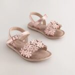 Pink/Tan Leather Flower Sandals