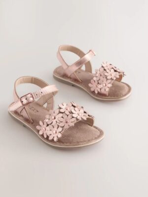 Pink/Tan Leather Flower Sandals
