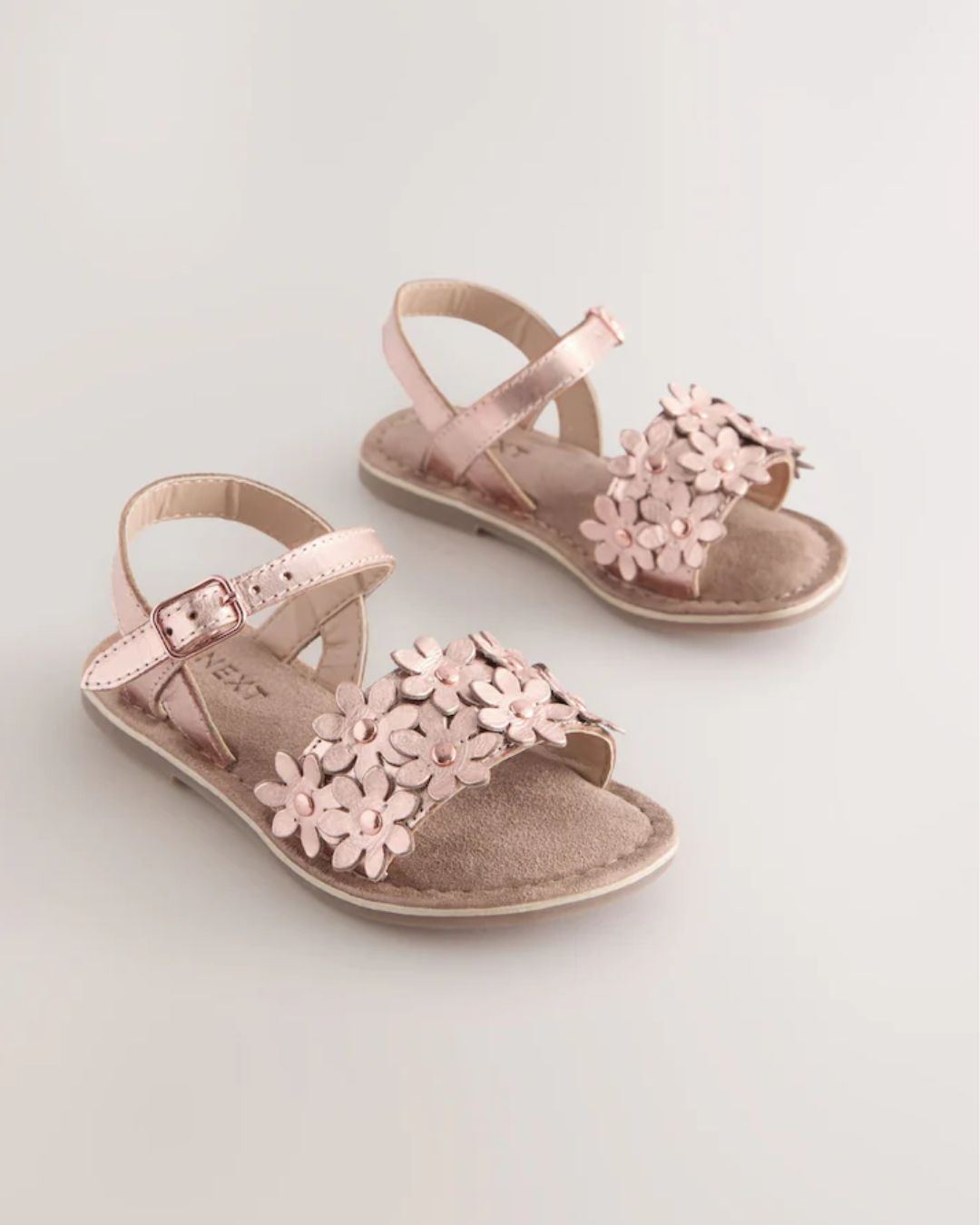 Pink/Tan Leather Flower Sandals