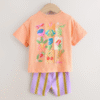 Coral Pink Cherry Short Sleeve T-Shirt and Cycle Shorts Set