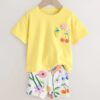 Yellow Padded Fruit Characters Short Sleeve T-Shirt and Cycle Shorts Set