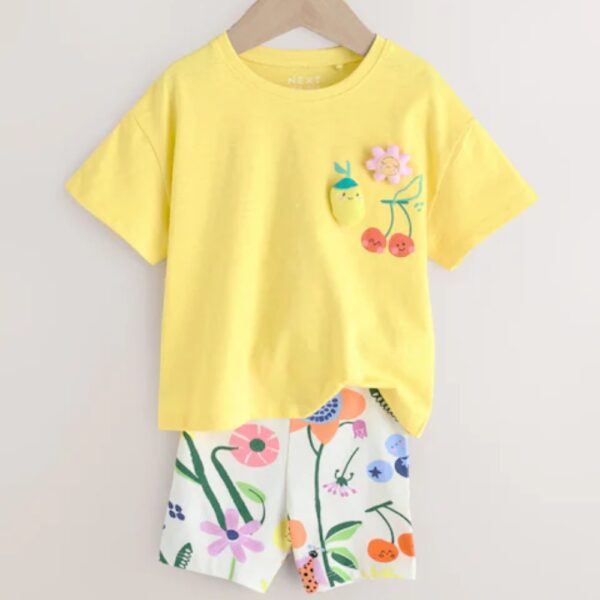Yellow Padded Fruit Characters Short Sleeve T-Shirt and Cycle Shorts Set