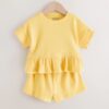 yellow-short-sleeve-ribbed-top-and-shorts-set