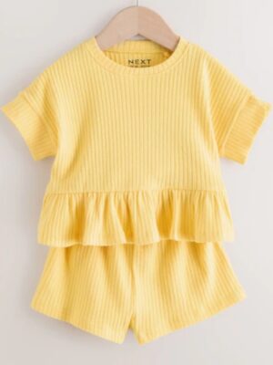 yellow-short-sleeve-ribbed-top-and-shorts-set
